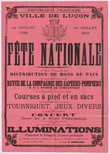 Luçon Impr. A. Gandriau République française. Ville de Luçon. Fête nationale. [Programme pour l'année 1889].
